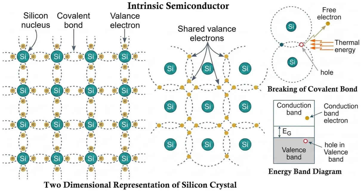 Intrinsic Semiconductors Explained Using Silicon Crystal