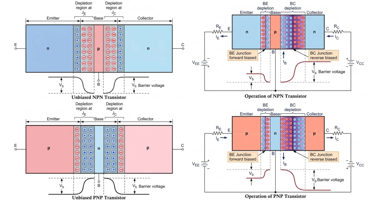 Biasing and Operation of NPN and PNP Transistors