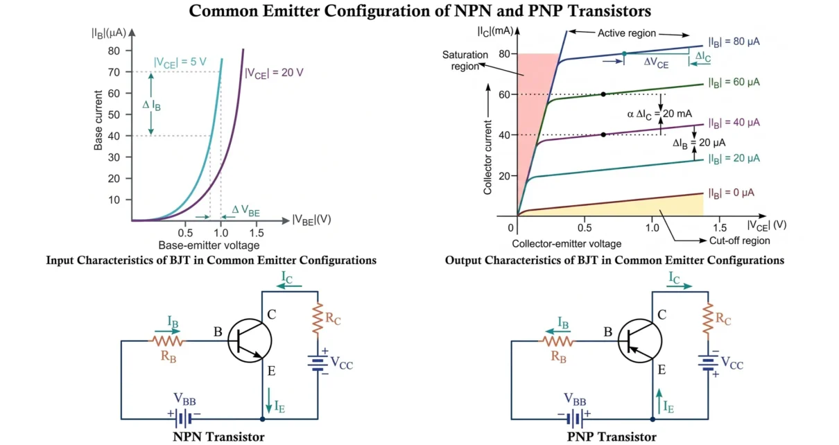 Common Emitter Configuration of NPN and PNP Transistors
